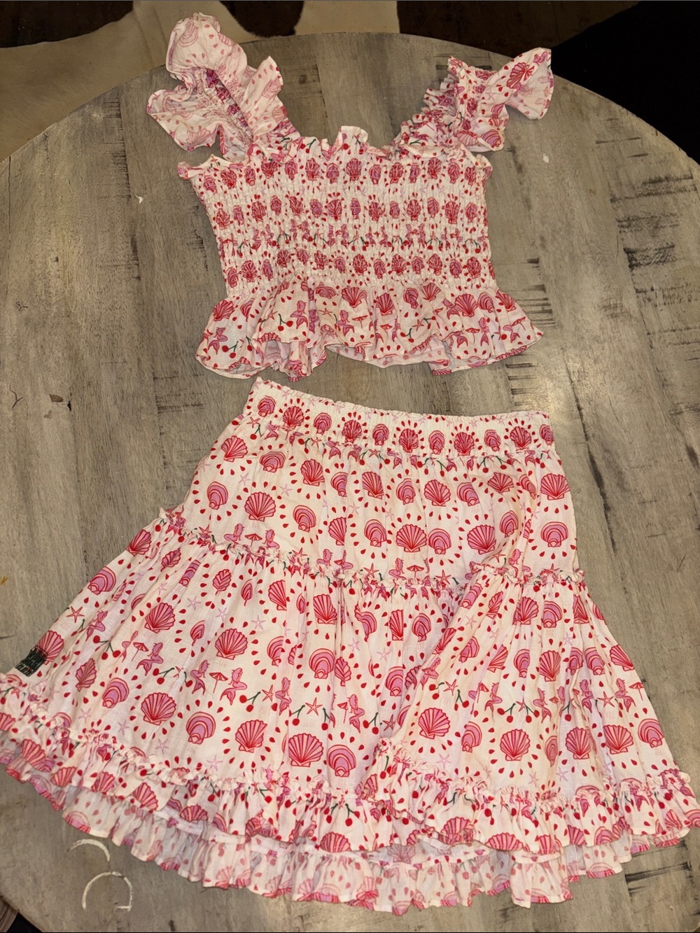 Hill House Pink Shell-Print Two-Piece Mini Set